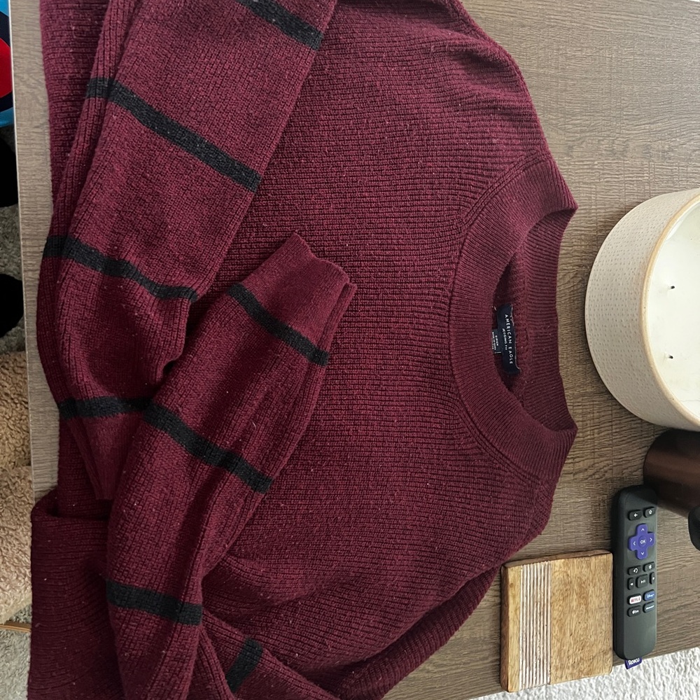 Burgundy Sweater with Black Stripes